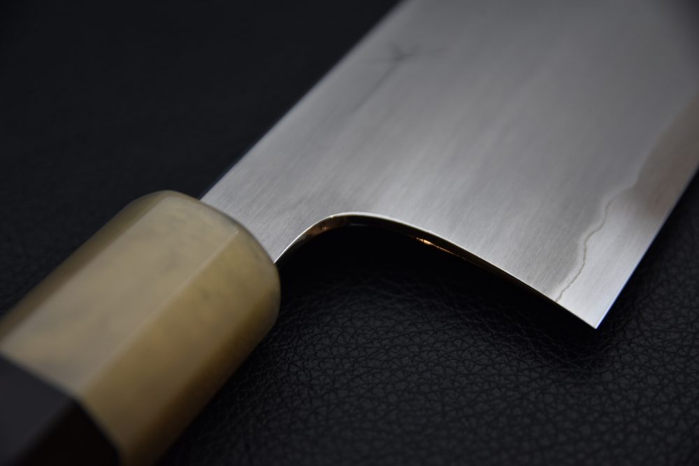 Hitohira Togashi Shirogami #1 Stainless Clad Kasumi Bunka 180mm Ebony