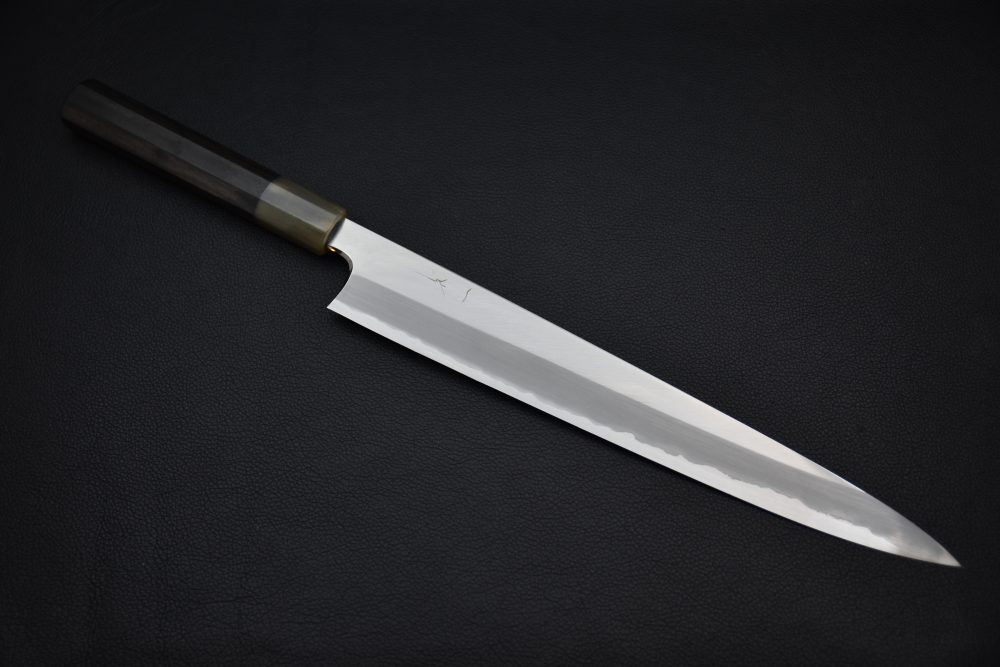 Hitohira Togashi Shirogami #1 Stainless Clad Sujihiki 300mm Ébène de Tahei