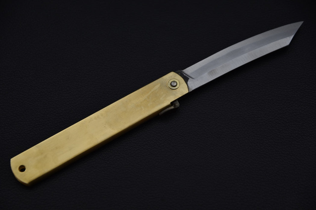 Higonokami Aogami #2 Folding Knife Extra Large Brass Handle