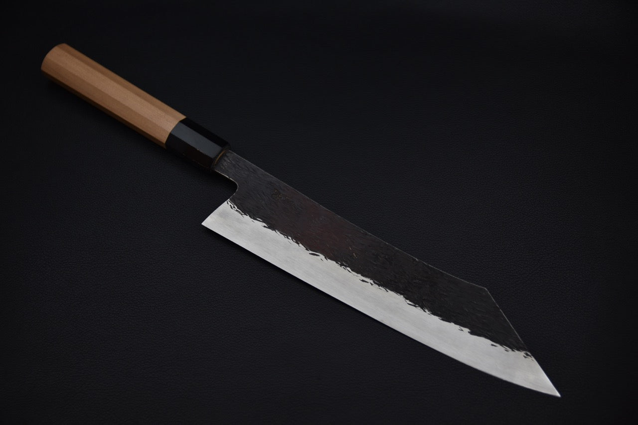 Isamitsu Shirogami #1 Stainless Clad Kurouchi Kiritsuke Gyuto 240mm Yakusugi