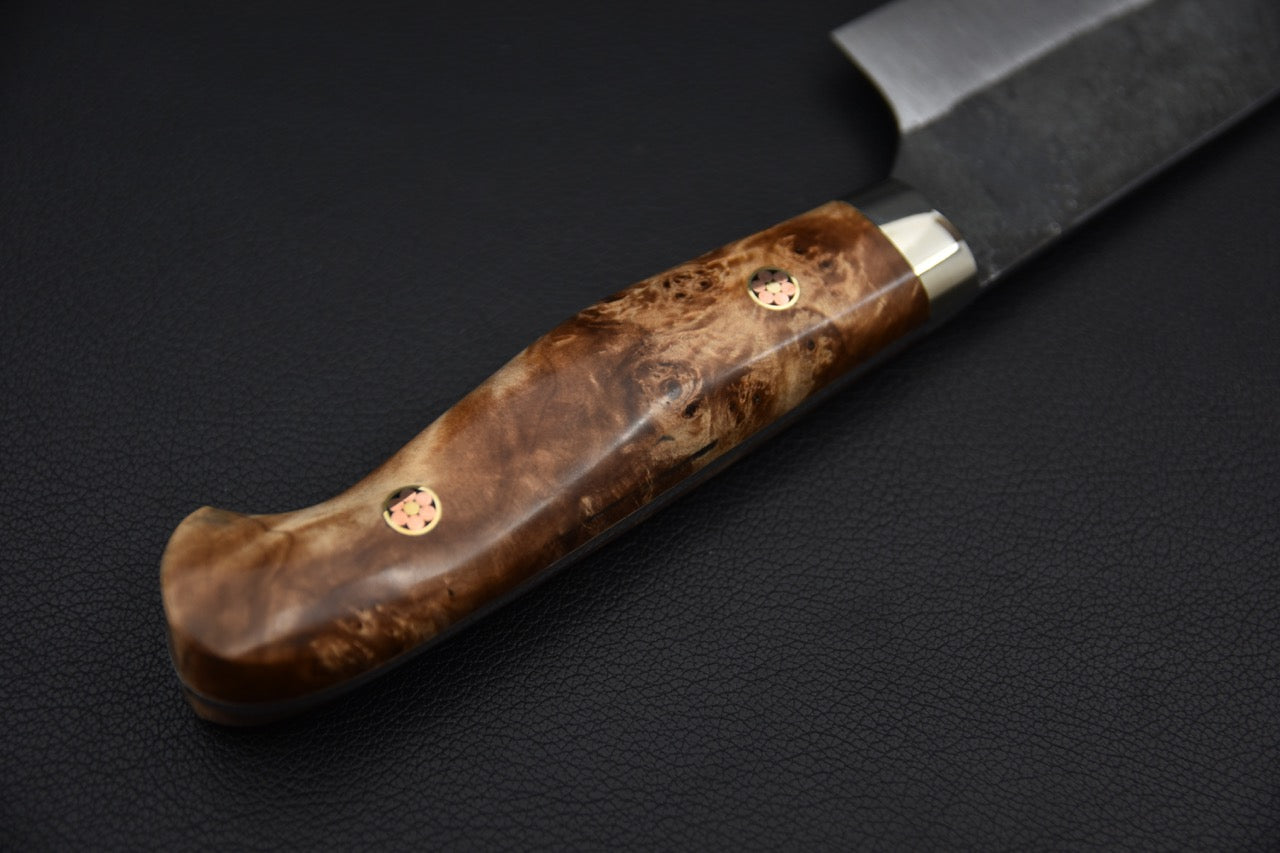 Yoshimi Kato Aogami Super Bunka Kurouchi 180mm Loupe d'érable