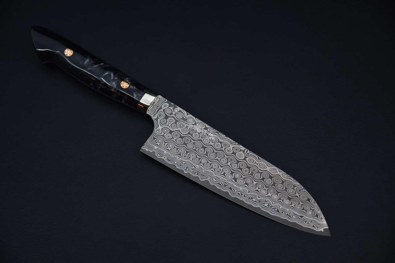 Nigara Hamono SG2 Anmon Damascus Santoku 180mm Acrylique Galaxie Nocturne