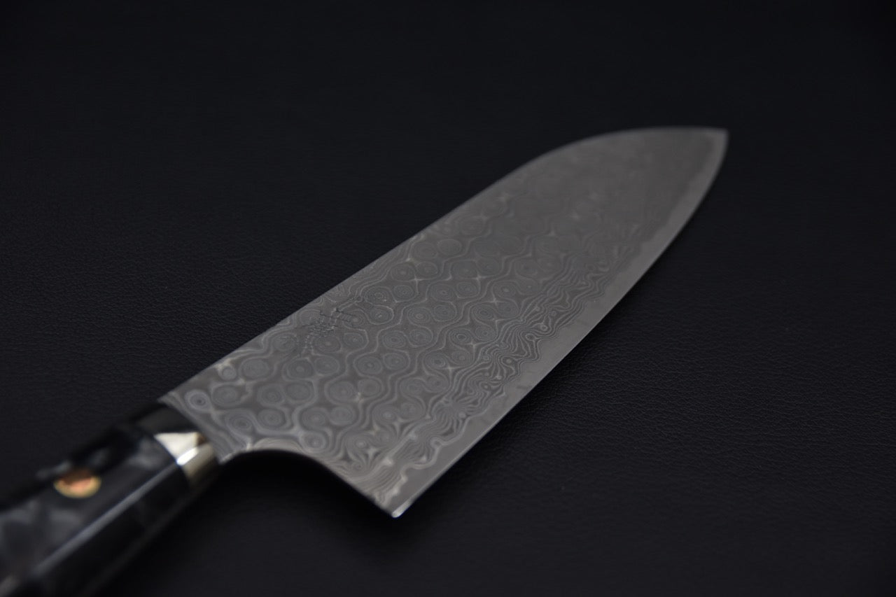 Nigara Hamono SG2 Anmon Damascus Santoku 180mm Acrylique Galaxie Nocturne