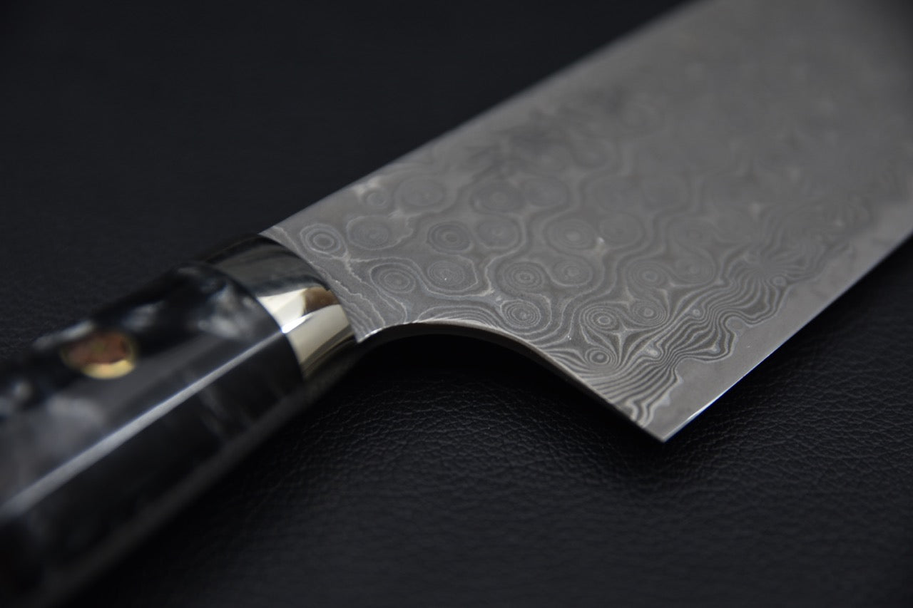 Nigara Hamono SG2 Anmon Damascus Santoku 180mm Acrylique Galaxie Nocturne