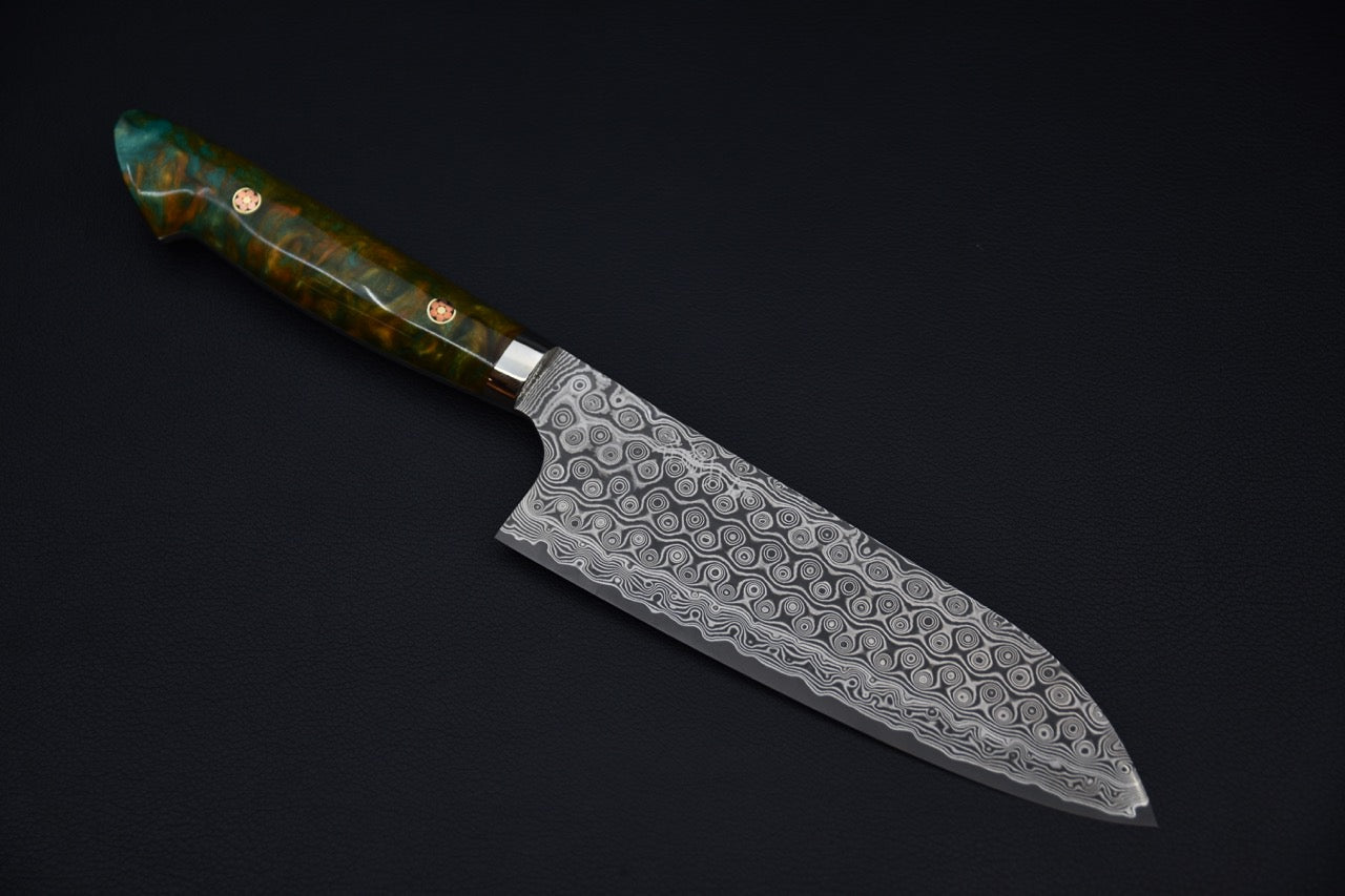 Nigara Hamono SG2 Anmon Damascus Santoku 180mm Acrylique Jungle Twist