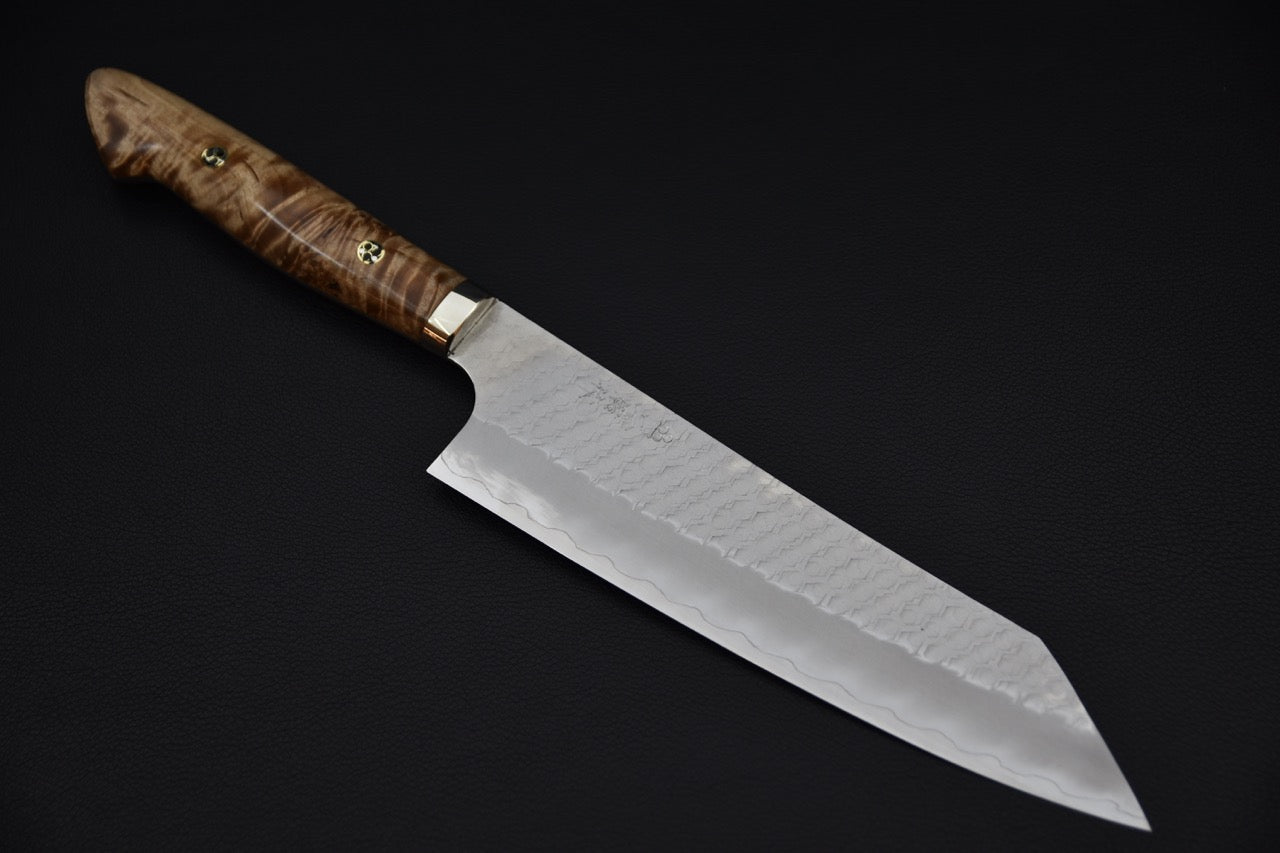 Nigara Hamono SG2 Tsuchime Migaki Kiritsuke Gyuto 210mm Loupe d'érable