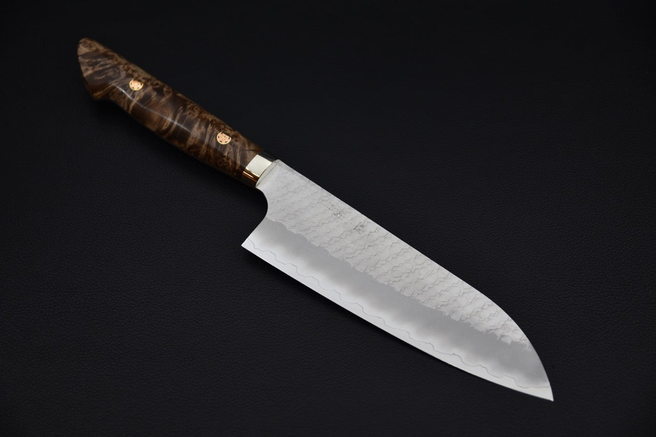 Nigara Hamono SG2 Tsuchime Migaki Santoku 170mm Loupe d'érable