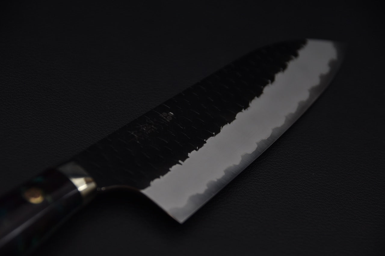 Nigara SG2 Kurouchi Tsuchime Santoku180mm Acrylique Or-Émeraude
