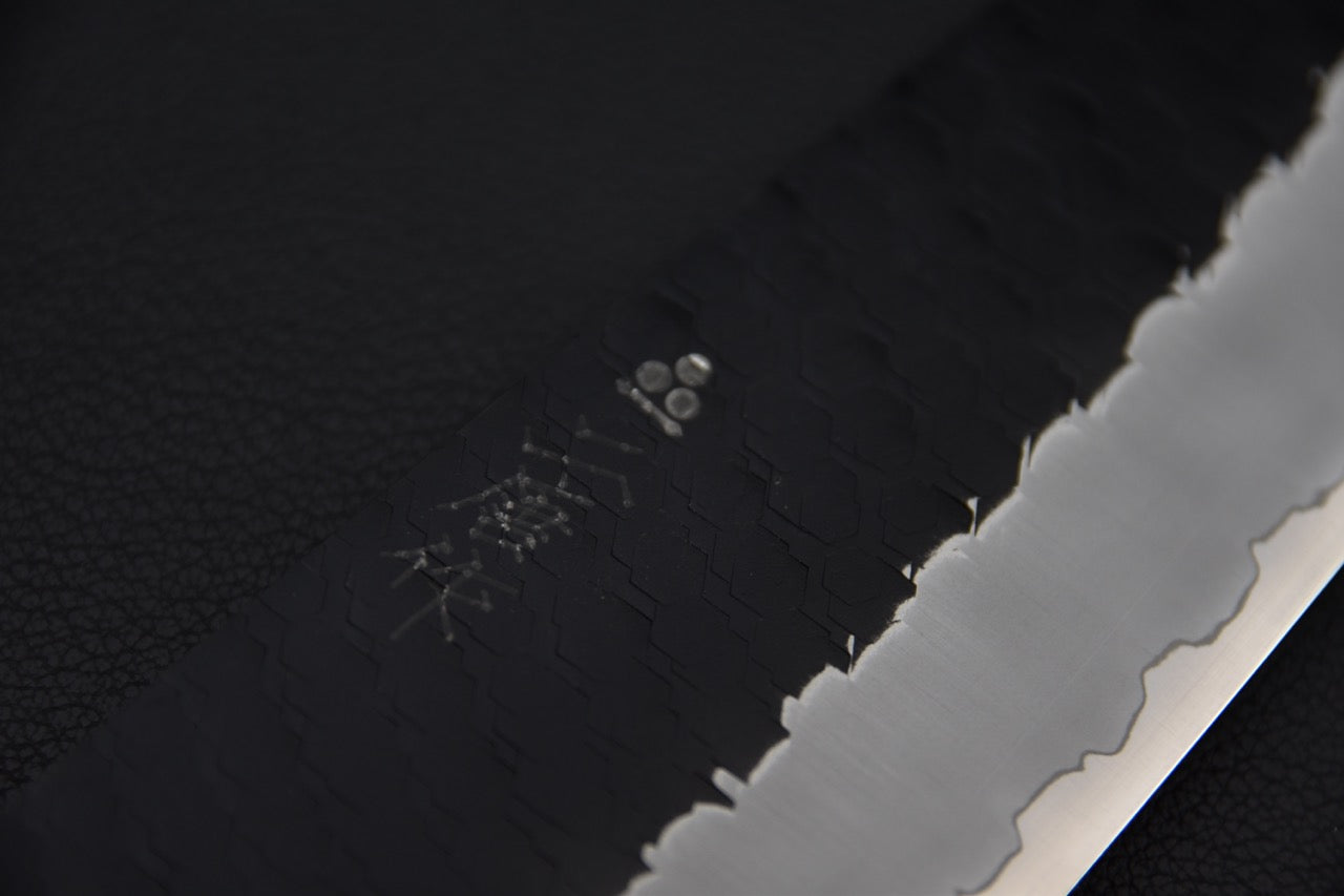 Nigara SG2 Kurouchi Tsuchime Santoku180mm Acrylique Or-Émeraude