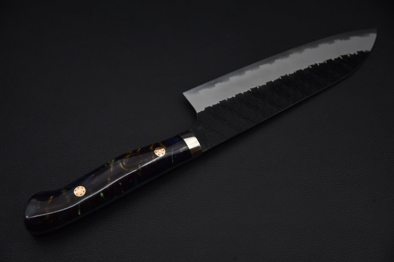 Nigara SG2 Kurouchi Tsuchime Santoku180mm Acrylique Or-Émeraude