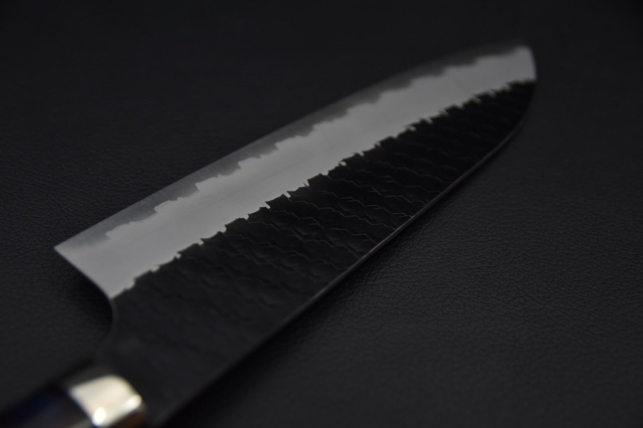 Nigara SG2 Kurouchi Tsuchime Santoku180mm Acrylique Or-Émeraude