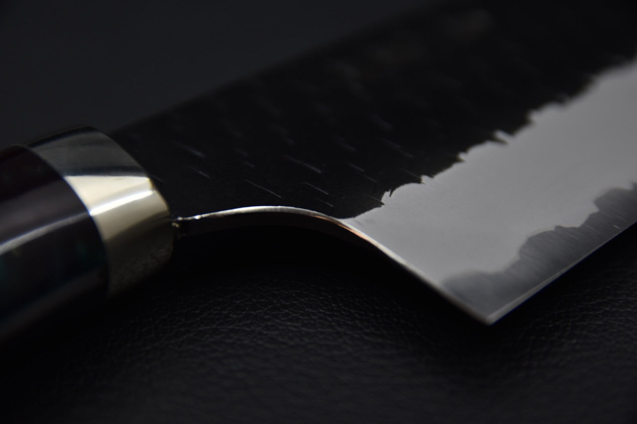 Nigara SG2 Kurouchi Tsuchime Santoku180mm Acrylique Or-Émeraude