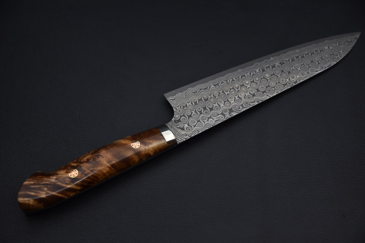 Nigara Hamono Gyuto Anmon Damascus 210mm SG2 Loupe d'érable