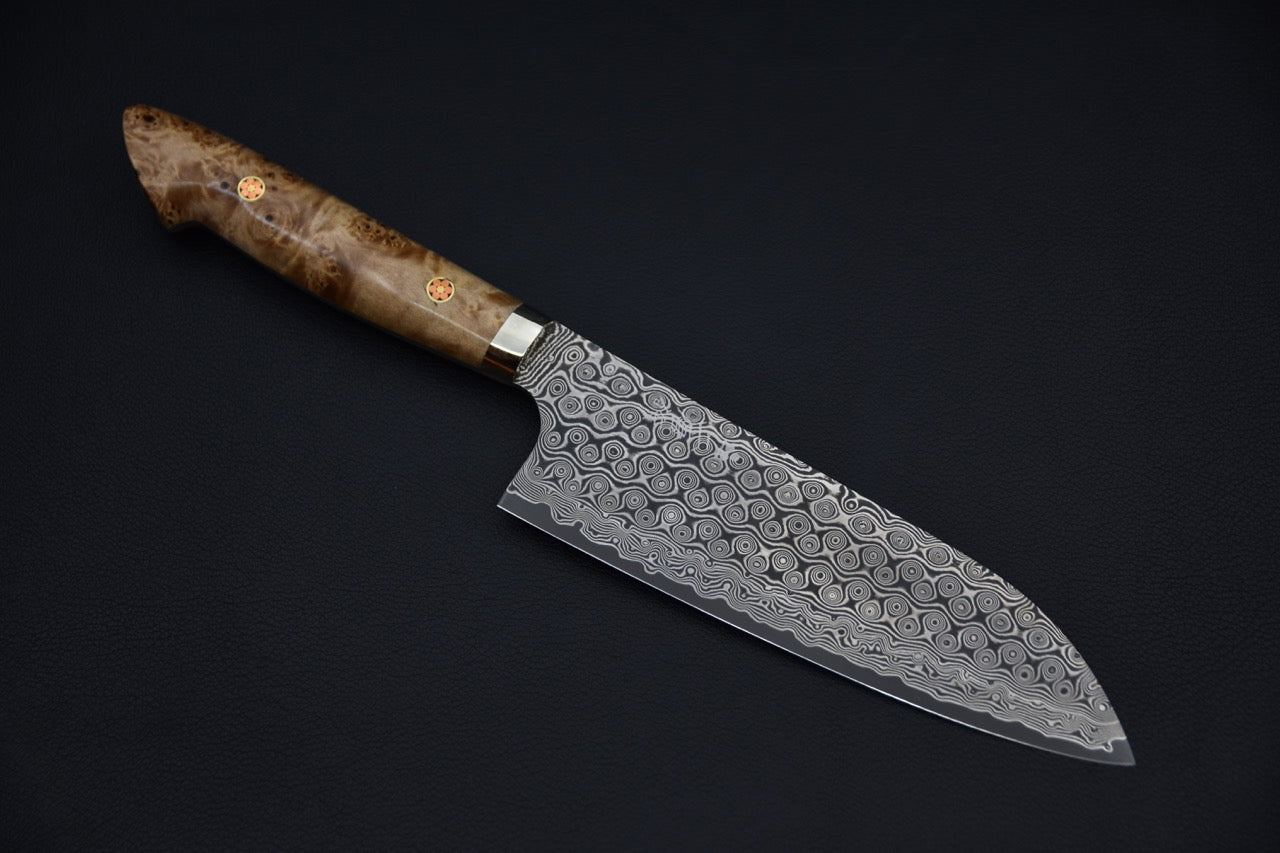 Nigara Hamono Santoku Damascus 180mm SG2 Loupe d’érable