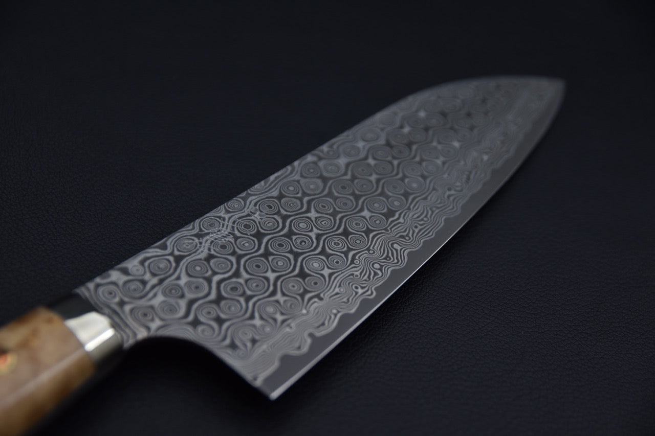 Nigara Hamono Santoku Damascus 180mm SG2 Loupe d’érable