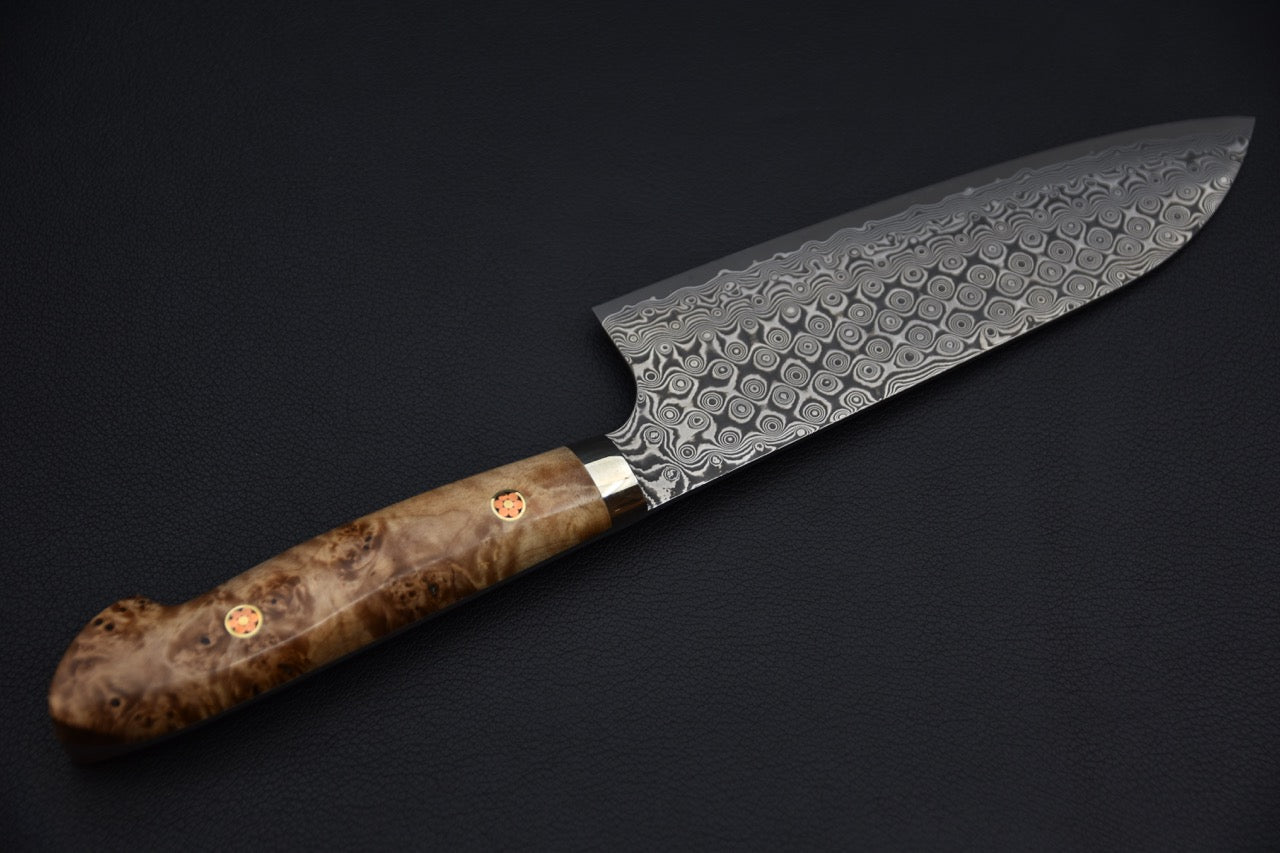 Nigara Hamono Santoku Damascus 180mm SG2 Loupe d’érable