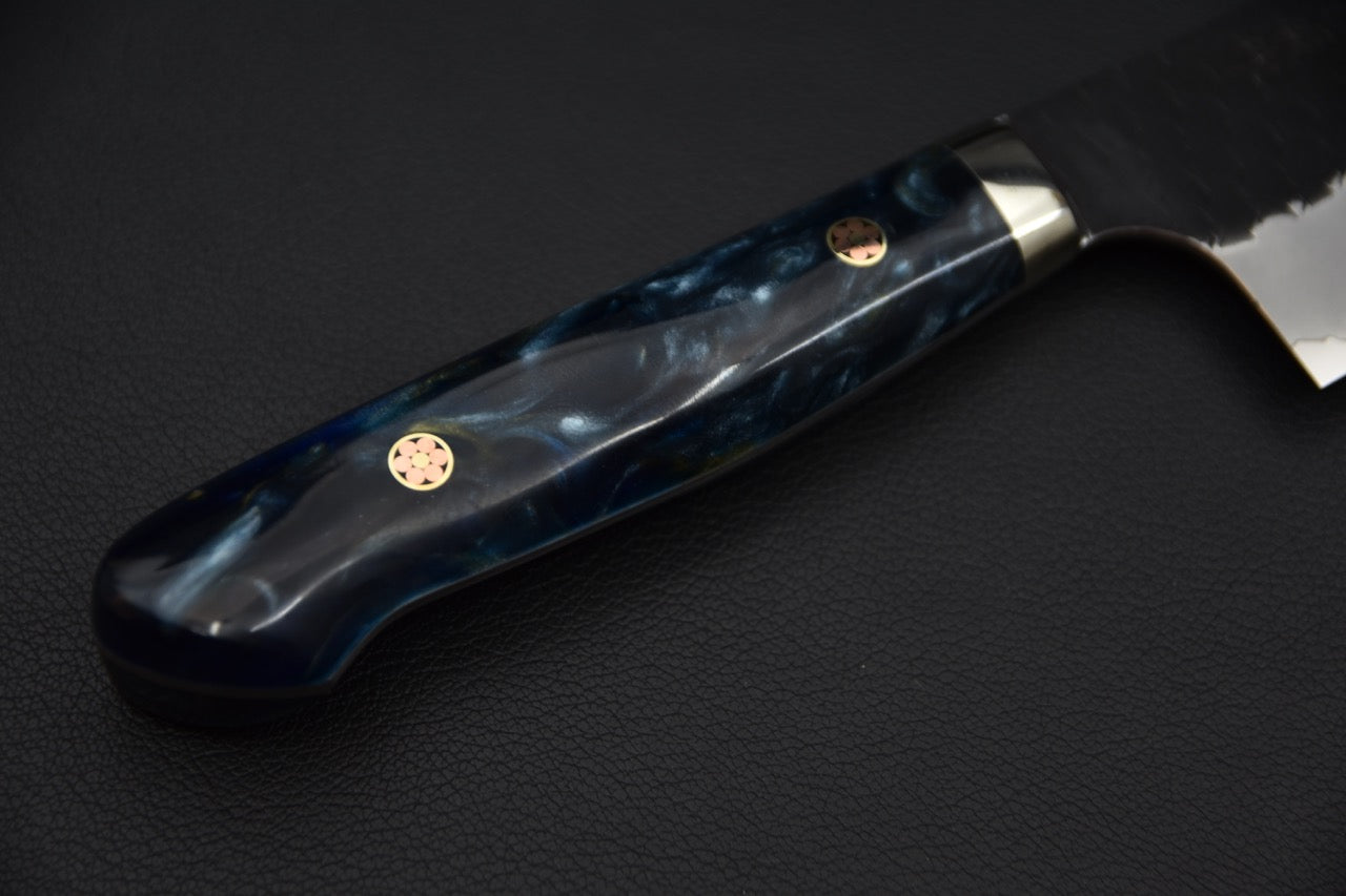 Nigara SG2 Kurouchi Tsuchime Santoku 180mm Acrylique Brume bleue
