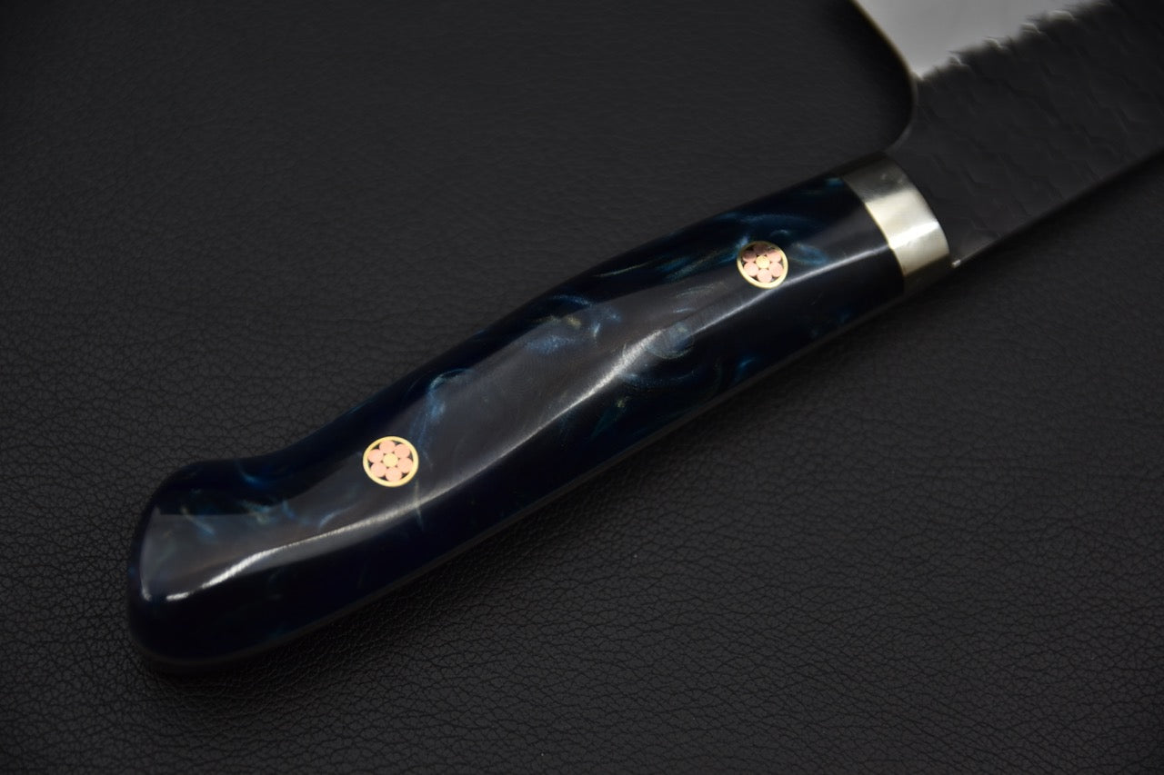 Nigara SG2 Kurouchi Tsuchime Santoku 180mm Acrylique Brume bleue