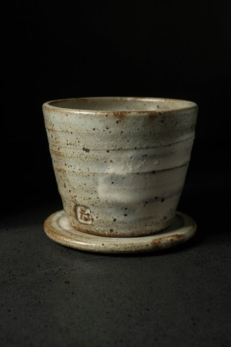 Shinichi Kotsuji Cup with saucer lid Hakeme white