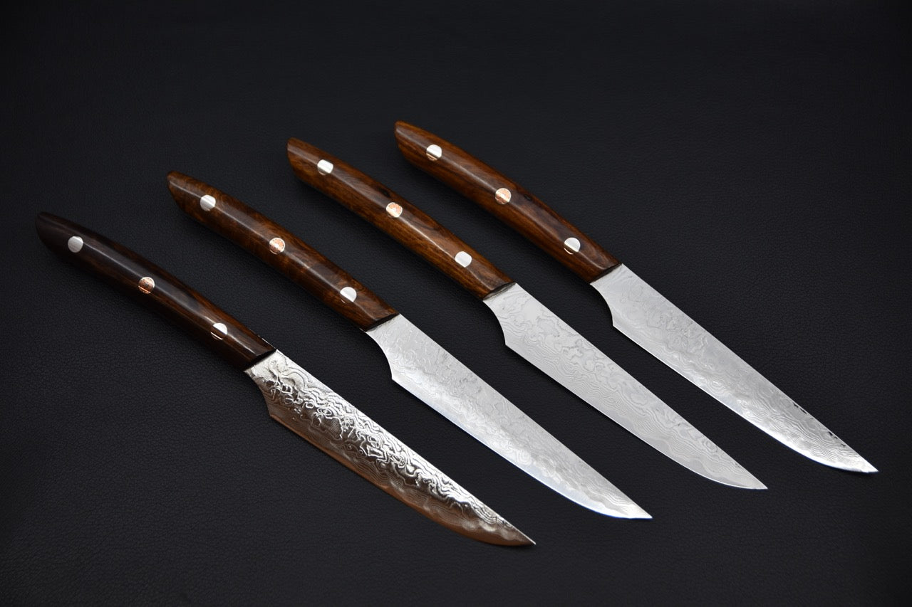 Saji Hamono R2 Damascus Diamond Couteau à Steak 125mm Ironwood Set
