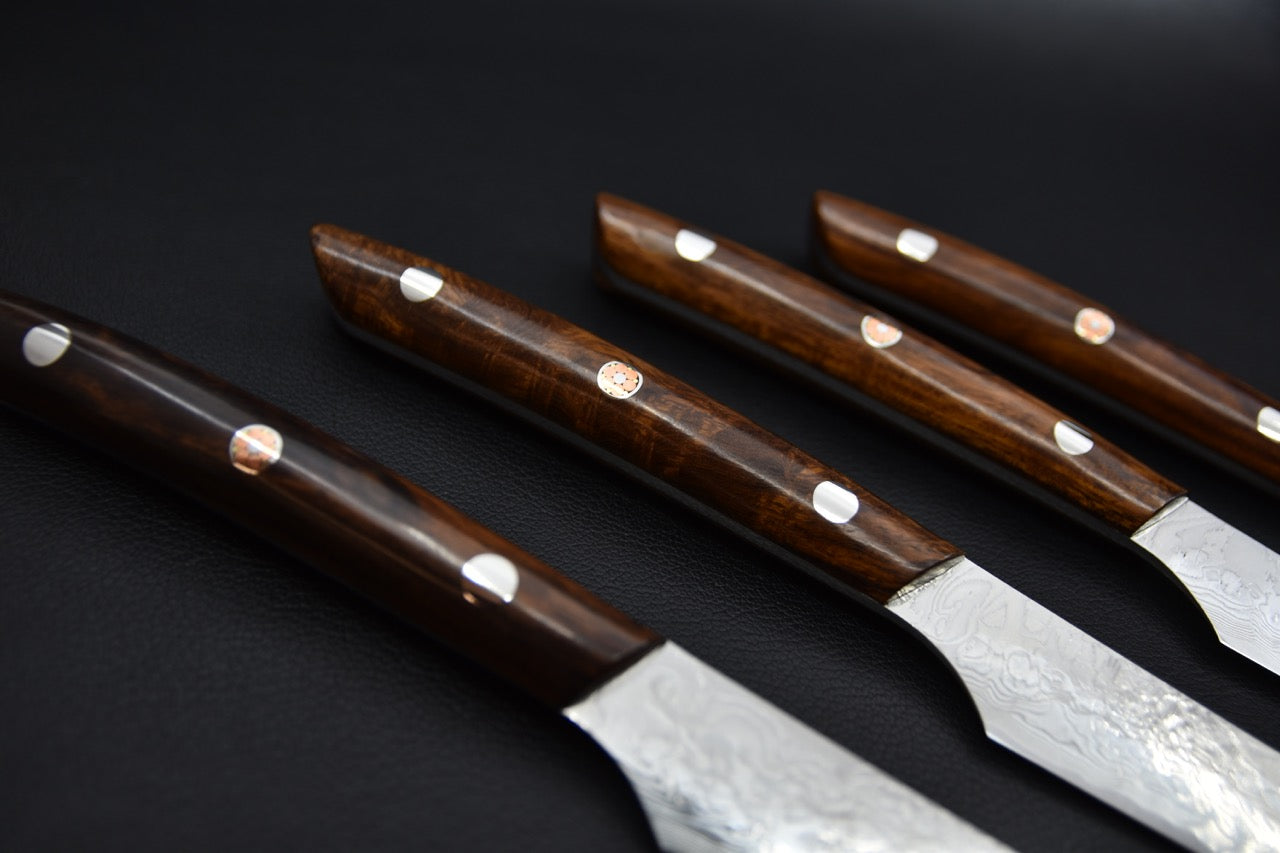 Saji Hamono R2 Damascus Diamond Couteau à Steak 125mm Ironwood Set