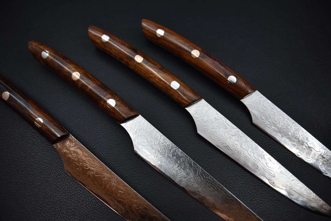 Saji Hamono R2 Damascus Diamond Couteau à Steak 125mm Ironwood Set