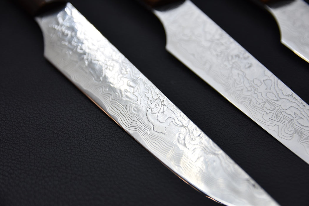 Saji Hamono R2 Damascus Diamond Couteau à Steak 125mm Ironwood Set
