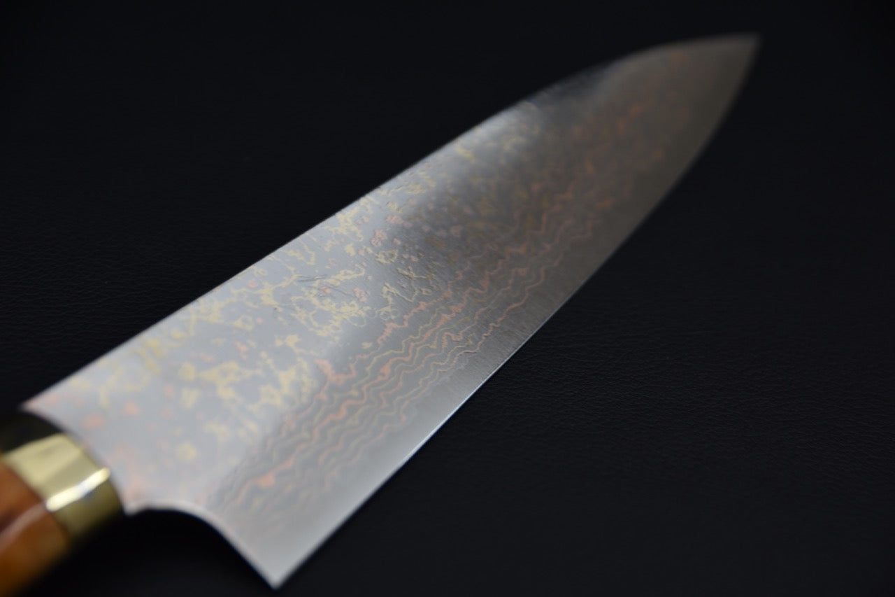 Saji Hamono VG-10 Rainbow Damascus Gyuto 210mm Corne de vache