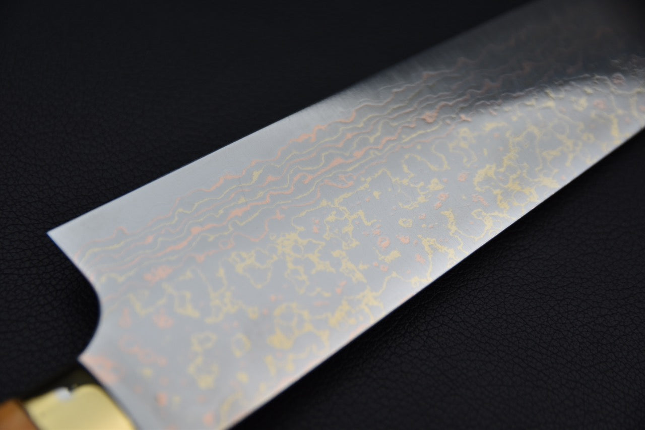 Saji Hamono VG-10 Rainbow Damascus Gyuto 210mm Corne de vache