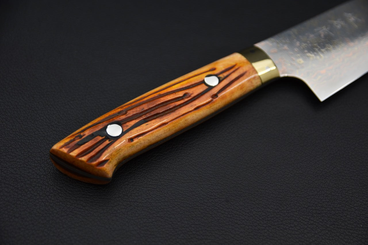 Saji Hamono VG-10 Rainbow Damascus Gyuto 210mm Corne de vache