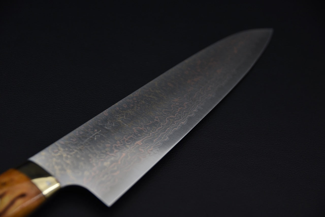 Saji Hamono VG-10 Rainbow Damascus Gyuto 240mm Corne de vache