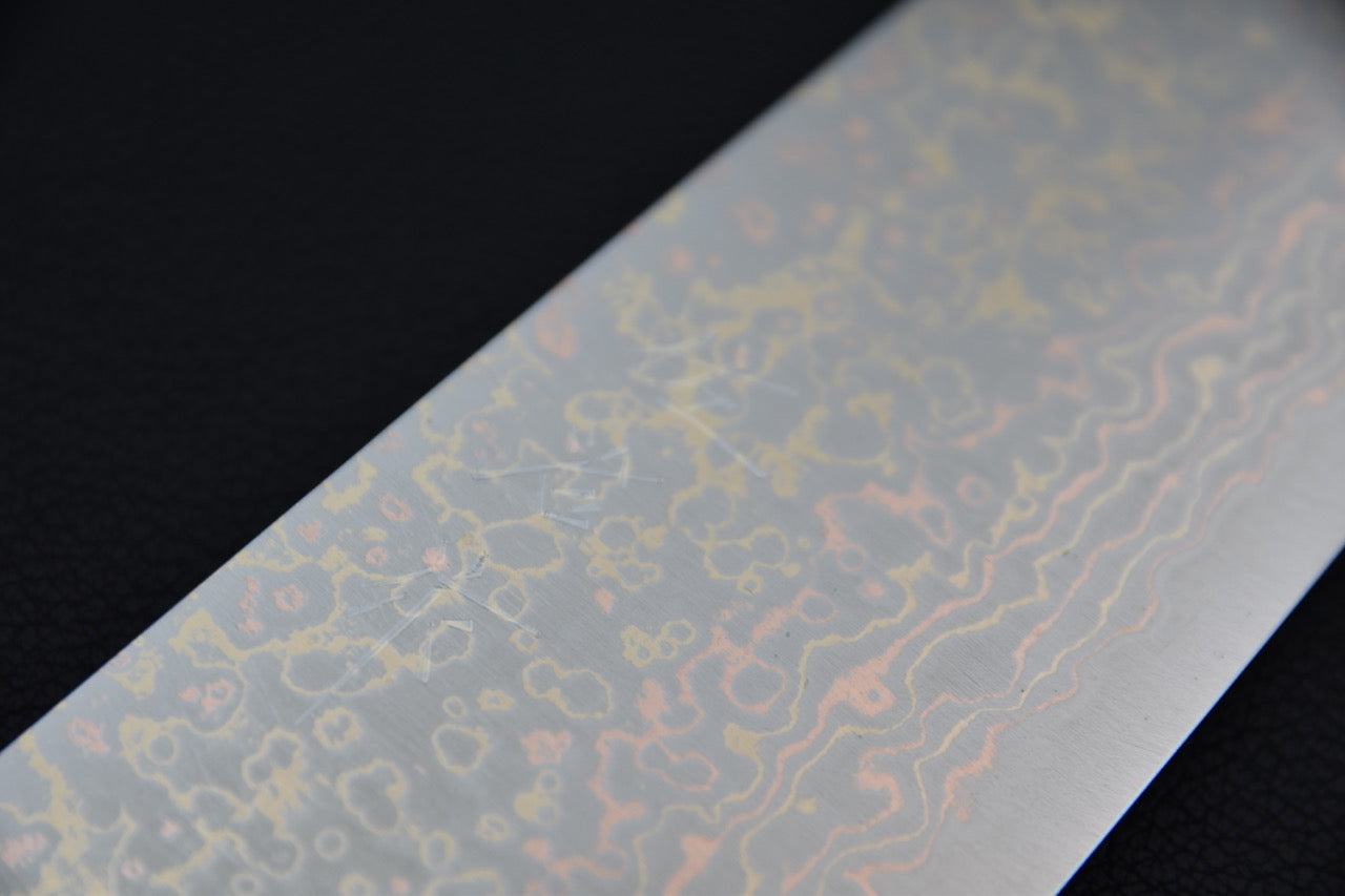Saji Hamono VG-10 Rainbow Damascus Gyuto 240mm Corne de vache