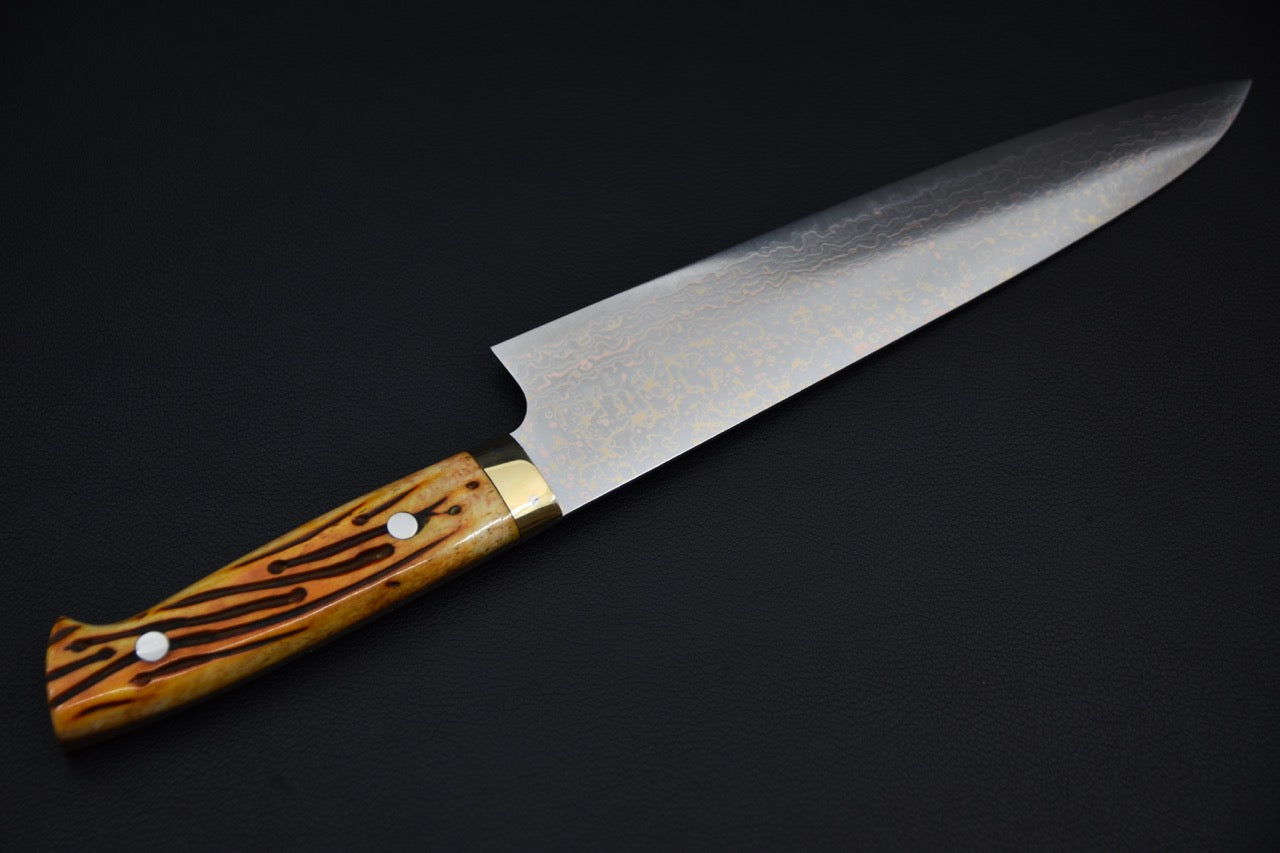 Saji Hamono VG-10 Rainbow Damascus Gyuto 240mm Corne de vache