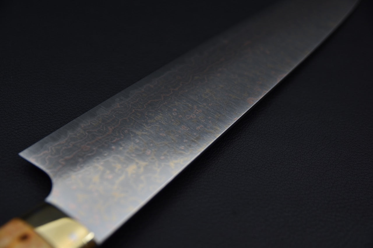 Saji Hamono VG-10 Rainbow Damascus Gyuto 240mm Corne de vache