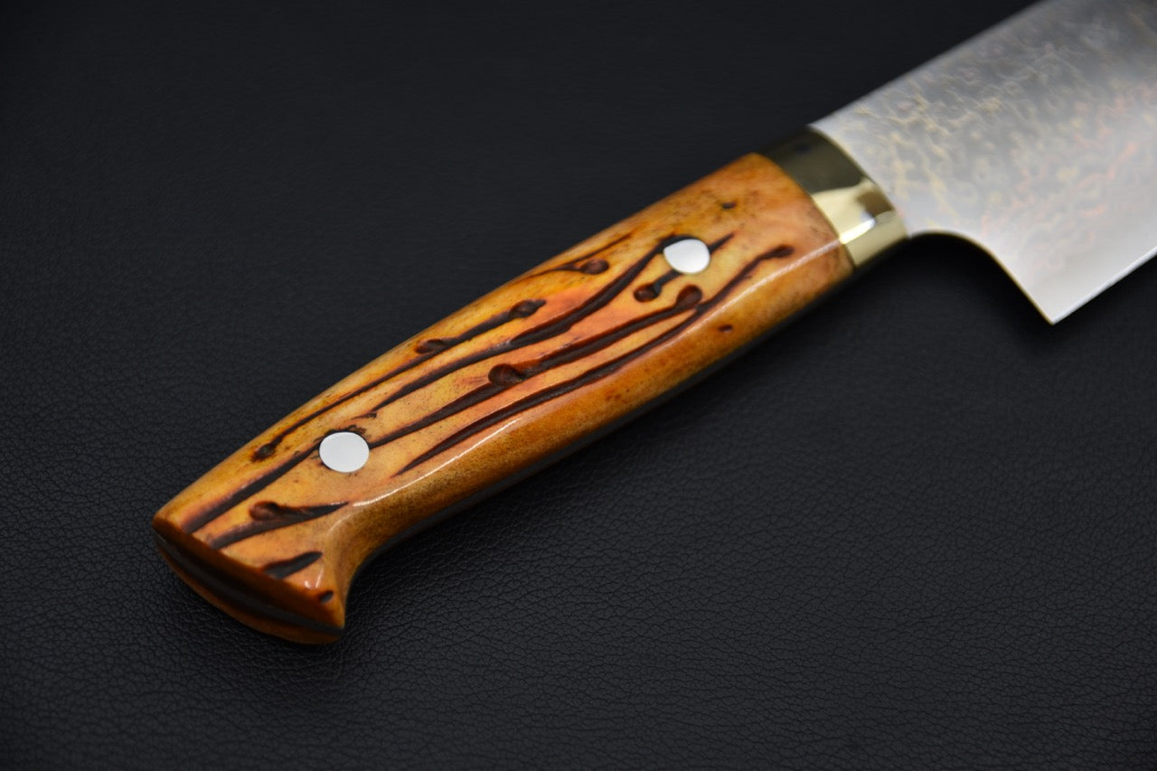 Saji Hamono VG-10 Rainbow Damascus Gyuto 240mm Corne de vache