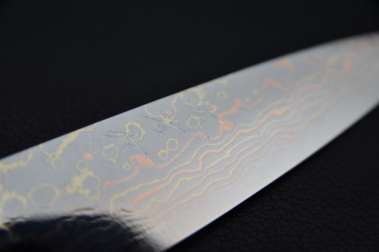 Saji Hamono VG-10 Rainbow Damascus Paring 90mm Cow Horn
