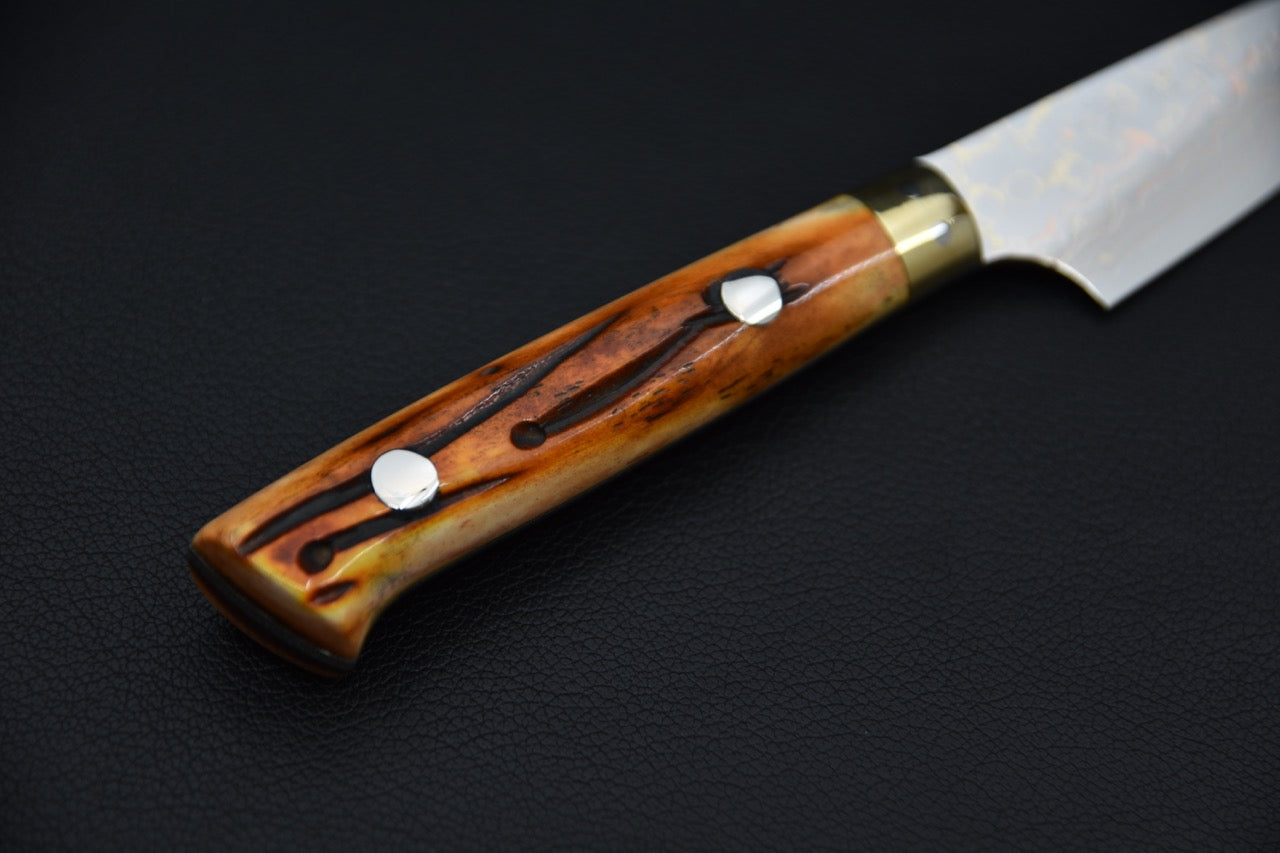 Saji Hamono VG-10 Rainbow Damascus Paring 90mm Cow Horn