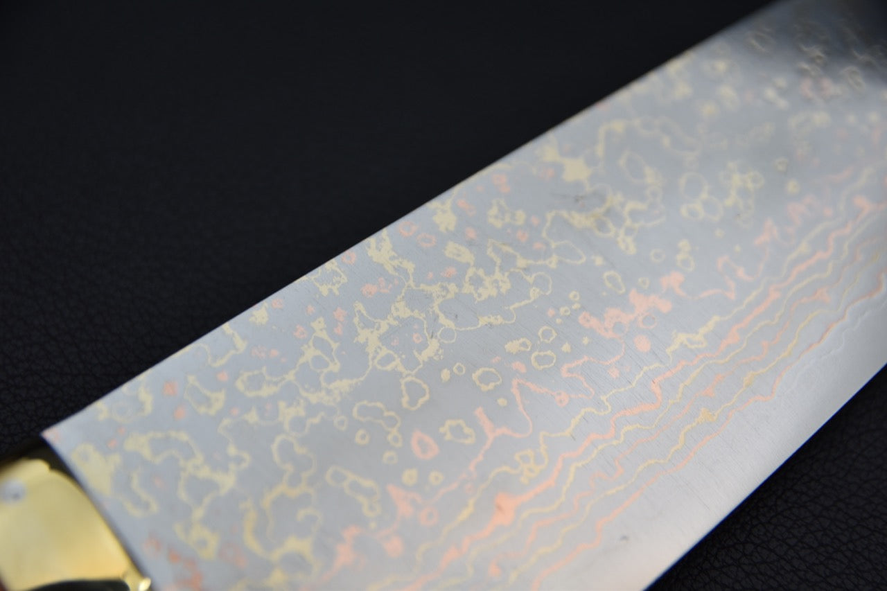 Saji Hamono VG-10 Rainbow Damascus Santoku 180mm Cow Horn