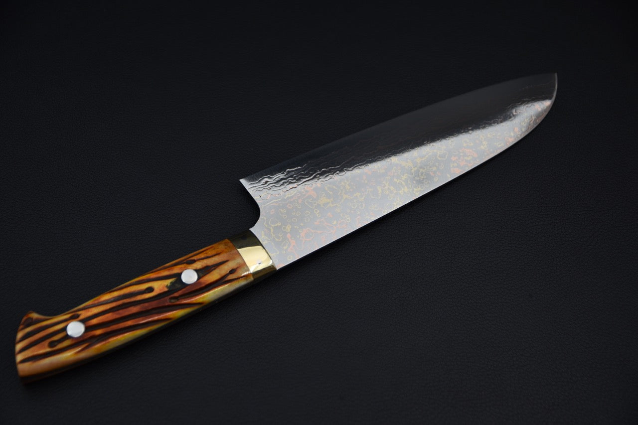 Saji Hamono VG-10 Rainbow Damascus Santoku 180mm Cow Horn