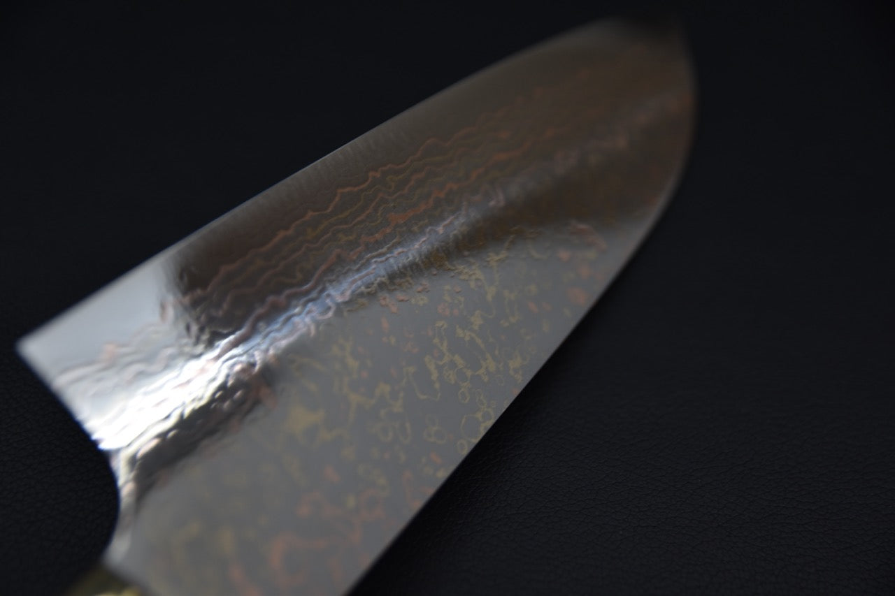 Saji Hamono VG-10 Rainbow Damascus Santoku 180mm Cow Horn