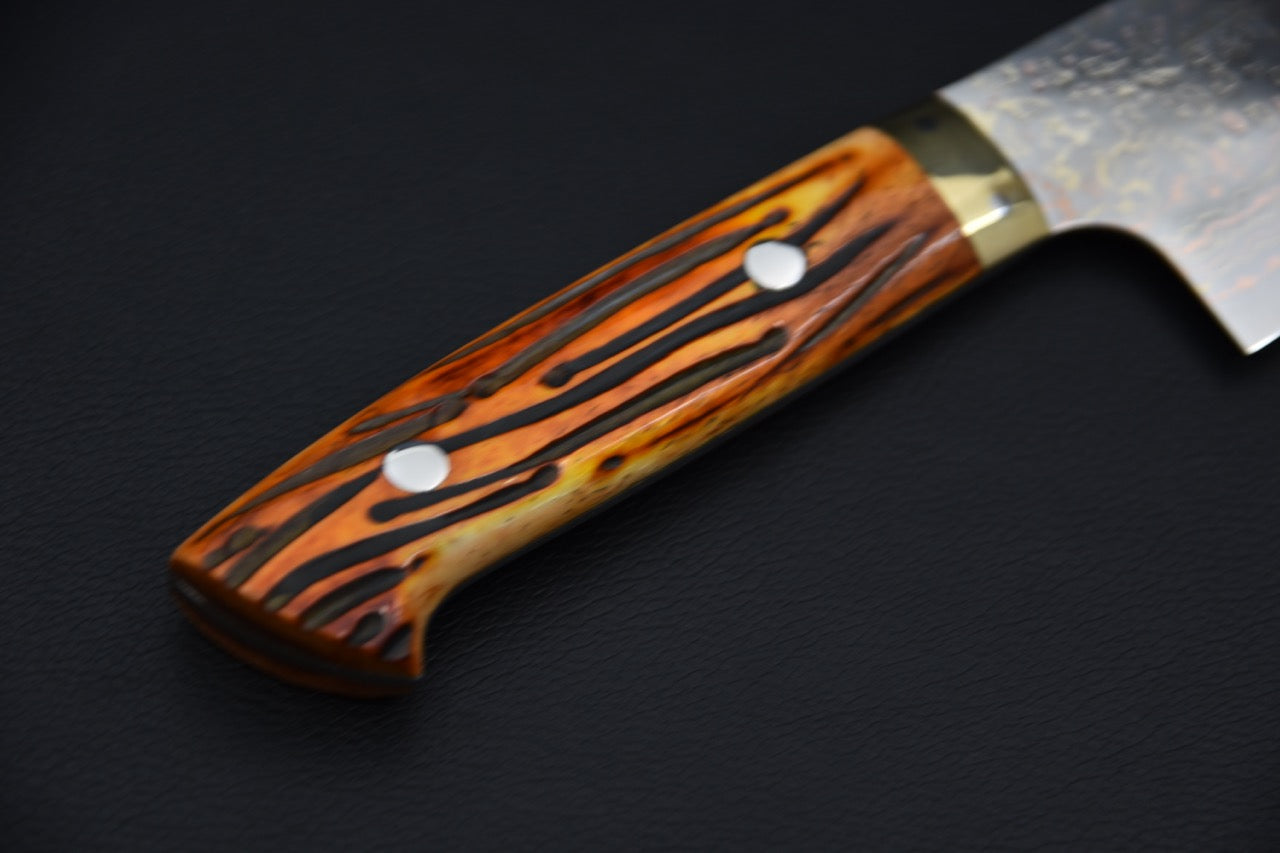 Saji Hamono VG-10 Rainbow Damascus Santoku 180mm Cow Horn