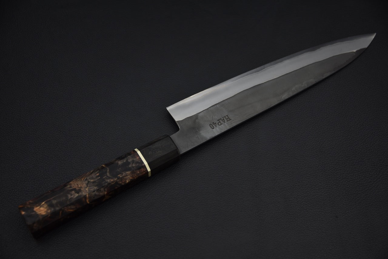 Yoshida Hamono HAP 40 Gyuto 210mm Kurouchi Maple burl (Black)