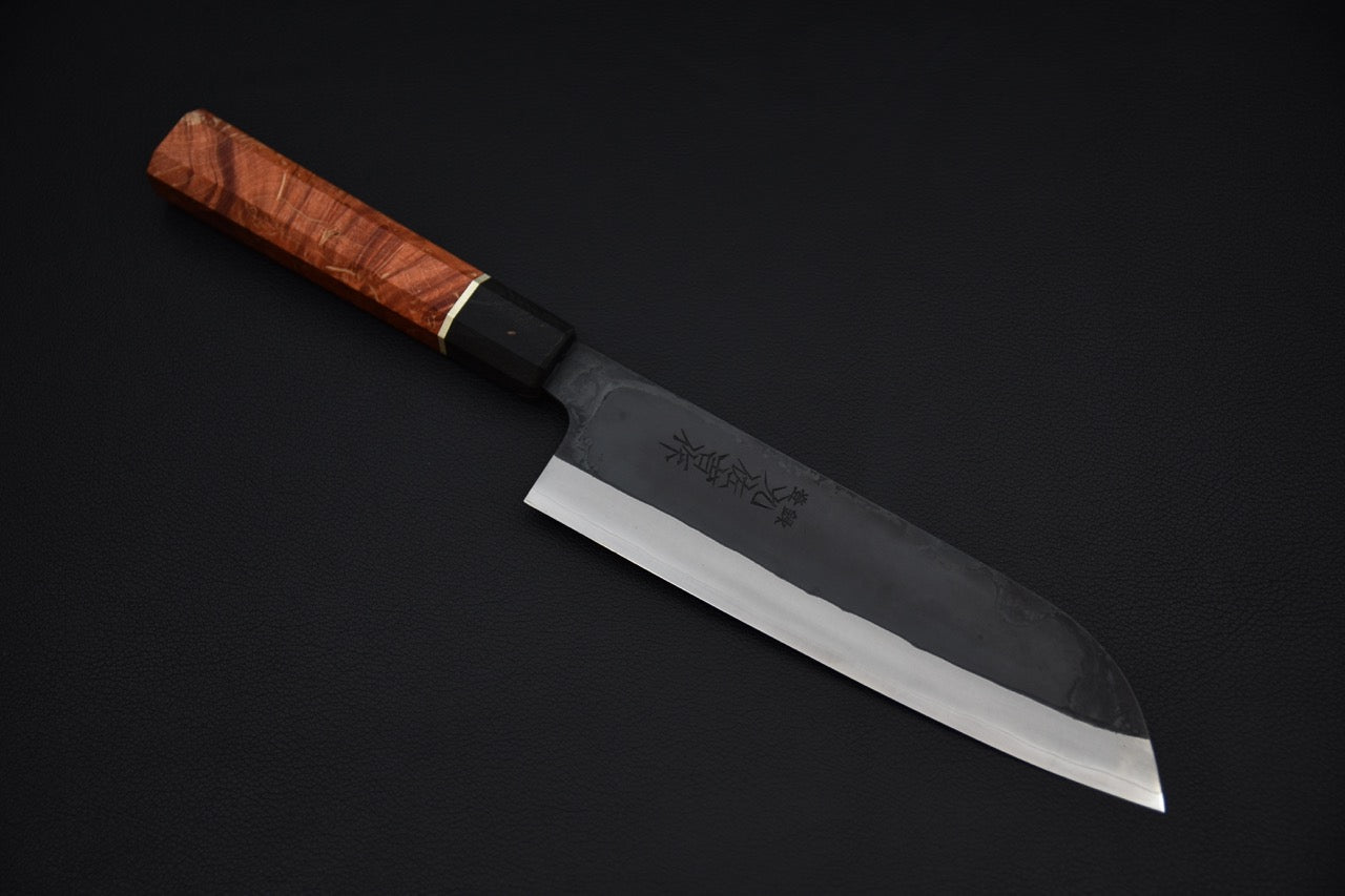 Yoshida Hamono HAP 40 Santoku 180mm Kurouchi Loupe D'érable (Rouge)