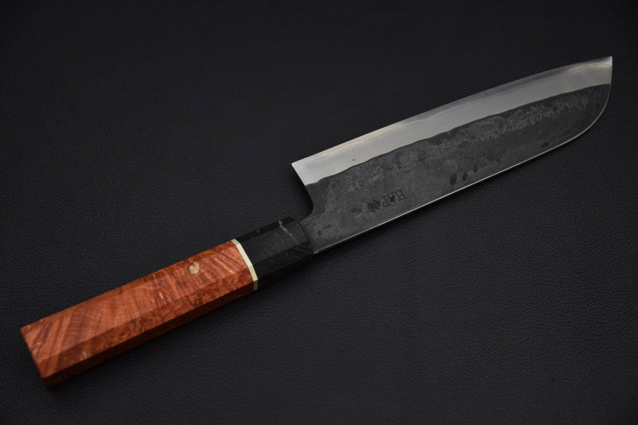 Yoshida Hamono HAP 40 Santoku 180mm Kurouchi Loupe D'érable (Rouge)